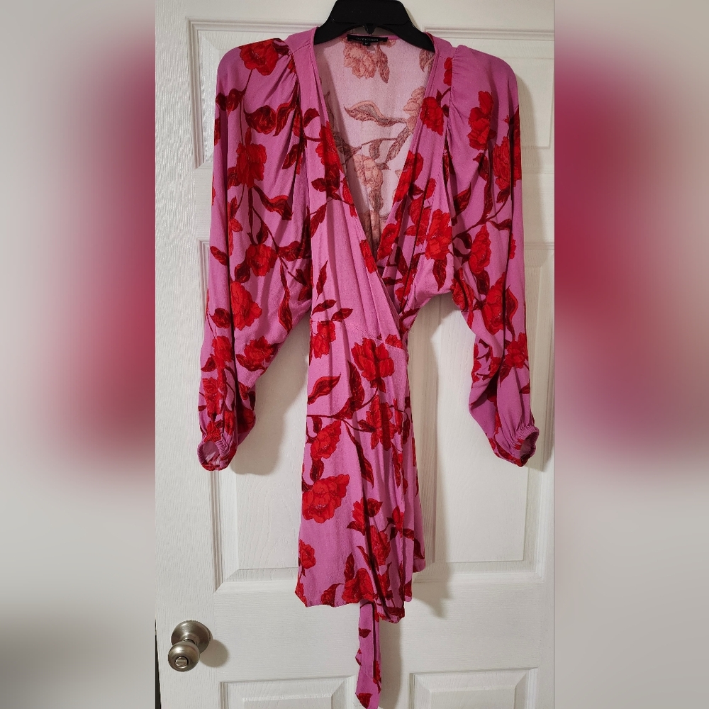 Floral Wrap Dress in Red and Pink
